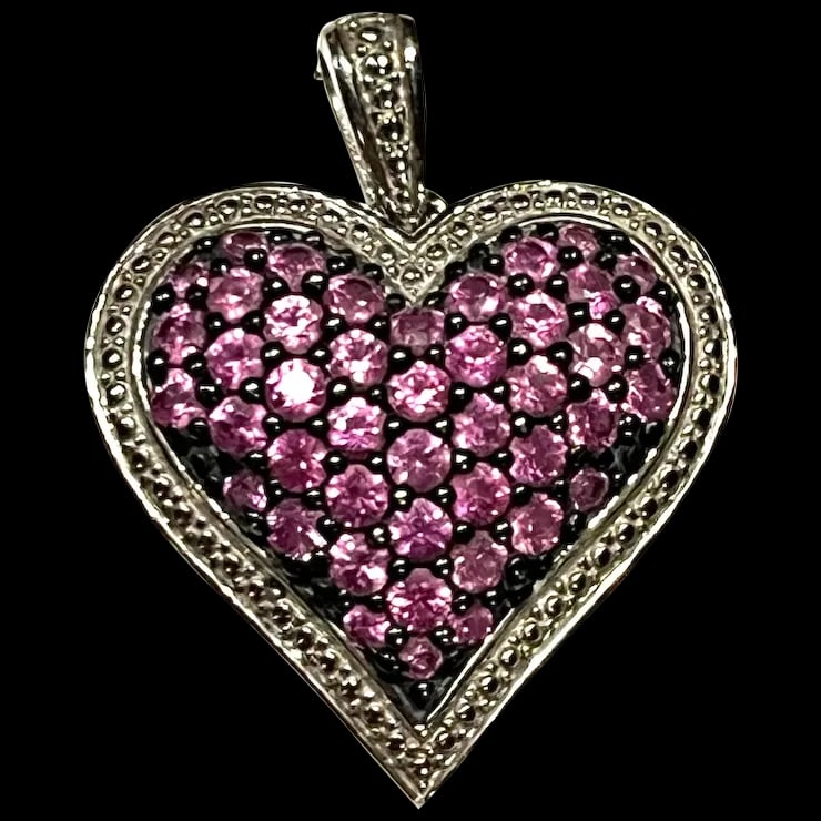 Estate Sterling Silver Heart Pendant with Pink Stones (1 of 5)