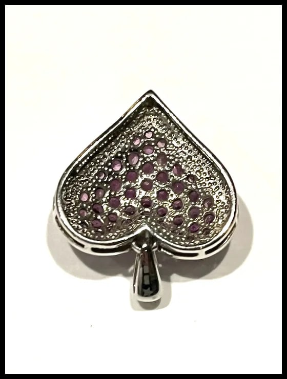 Estate Sterling Silver Heart Pendant with Pink Stones - 3
