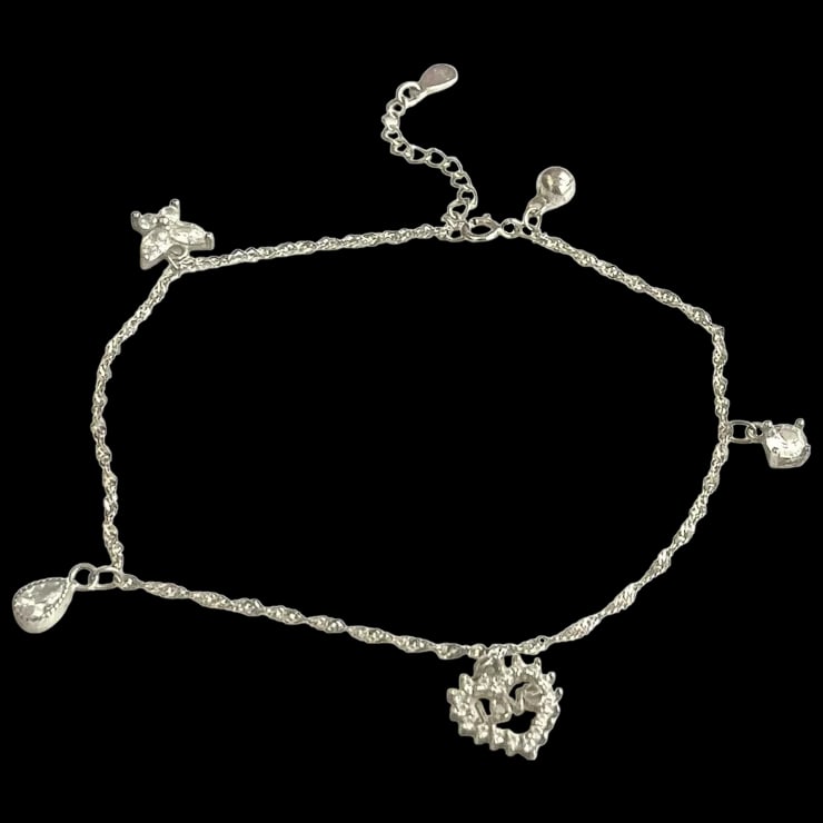 Vintage Sterling Silver Love Charm Anklet (1 of 5)