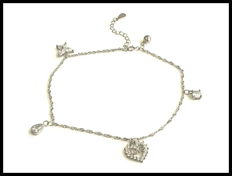 Vintage Sterling Silver Love Charm Anklet - 2