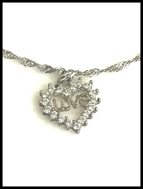 Vintage Sterling Silver Love Charm Anklet - 4