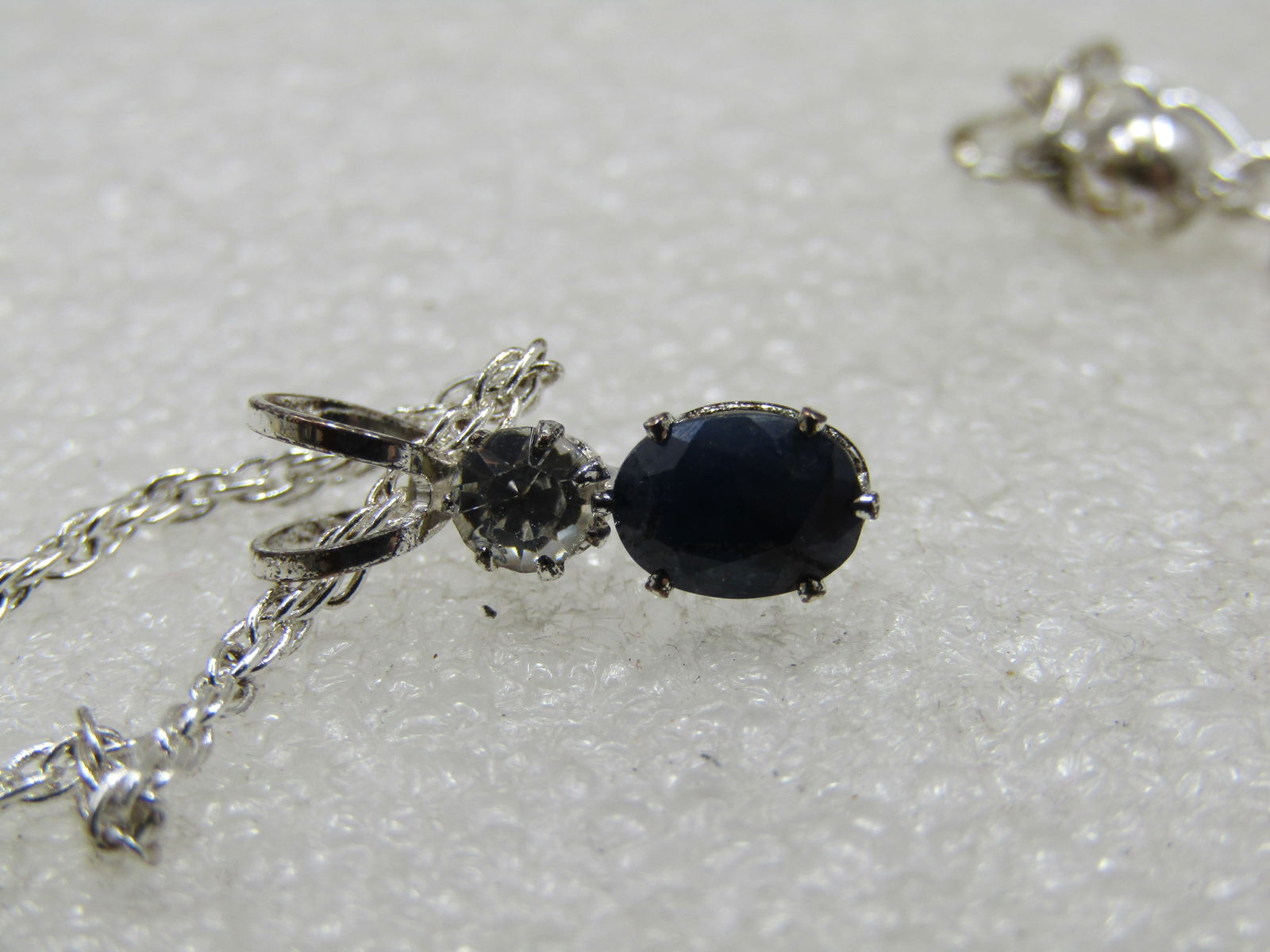 Sapphire & CZ Necklace, 21", Silver Tone - 3