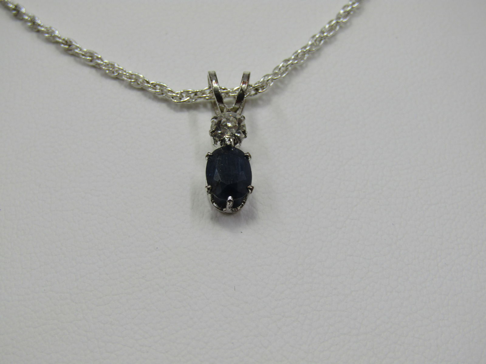 Sapphire & CZ Necklace, 21", Silver Tone - 4