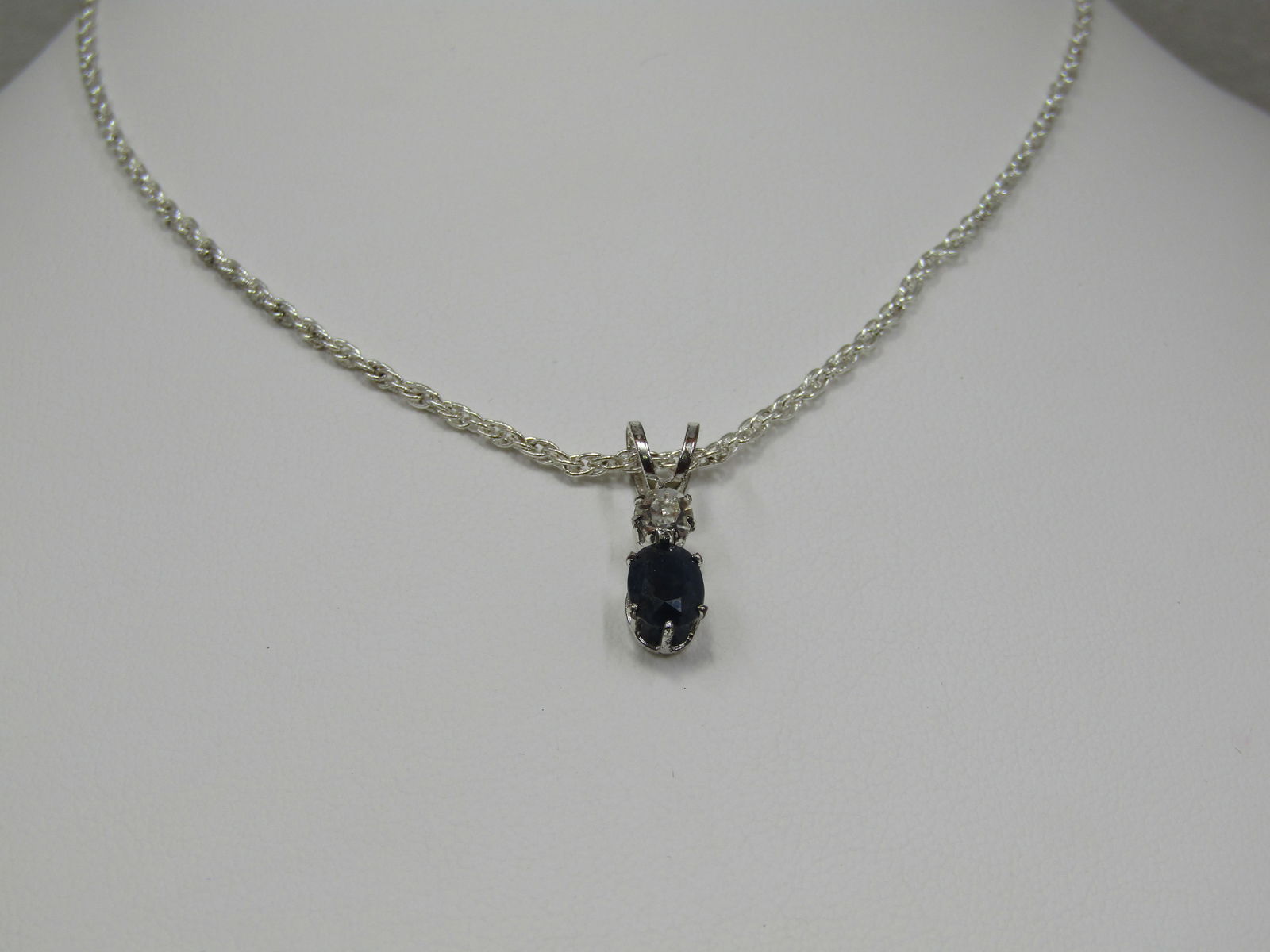 Sapphire & CZ Necklace, 21", Silver Tone - 5