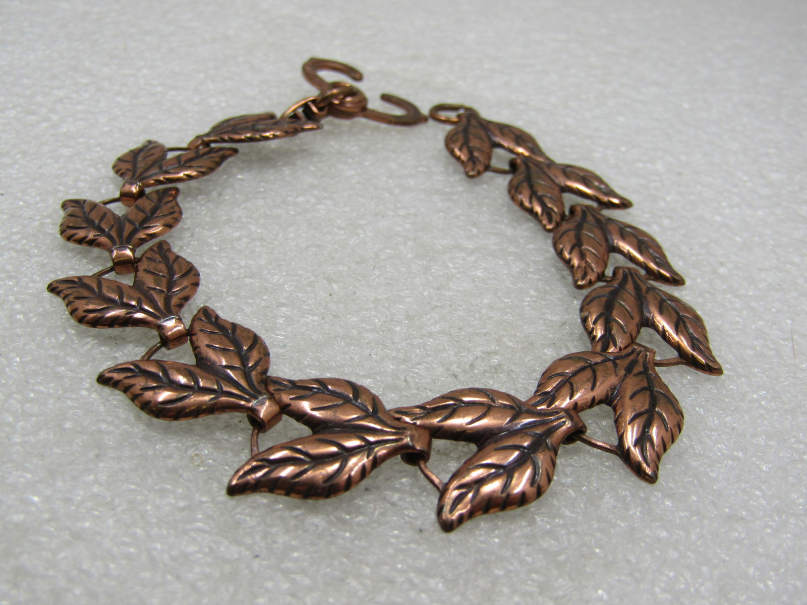 Vintage Copper Double Leaf Link Bracelet, 8" - 3
