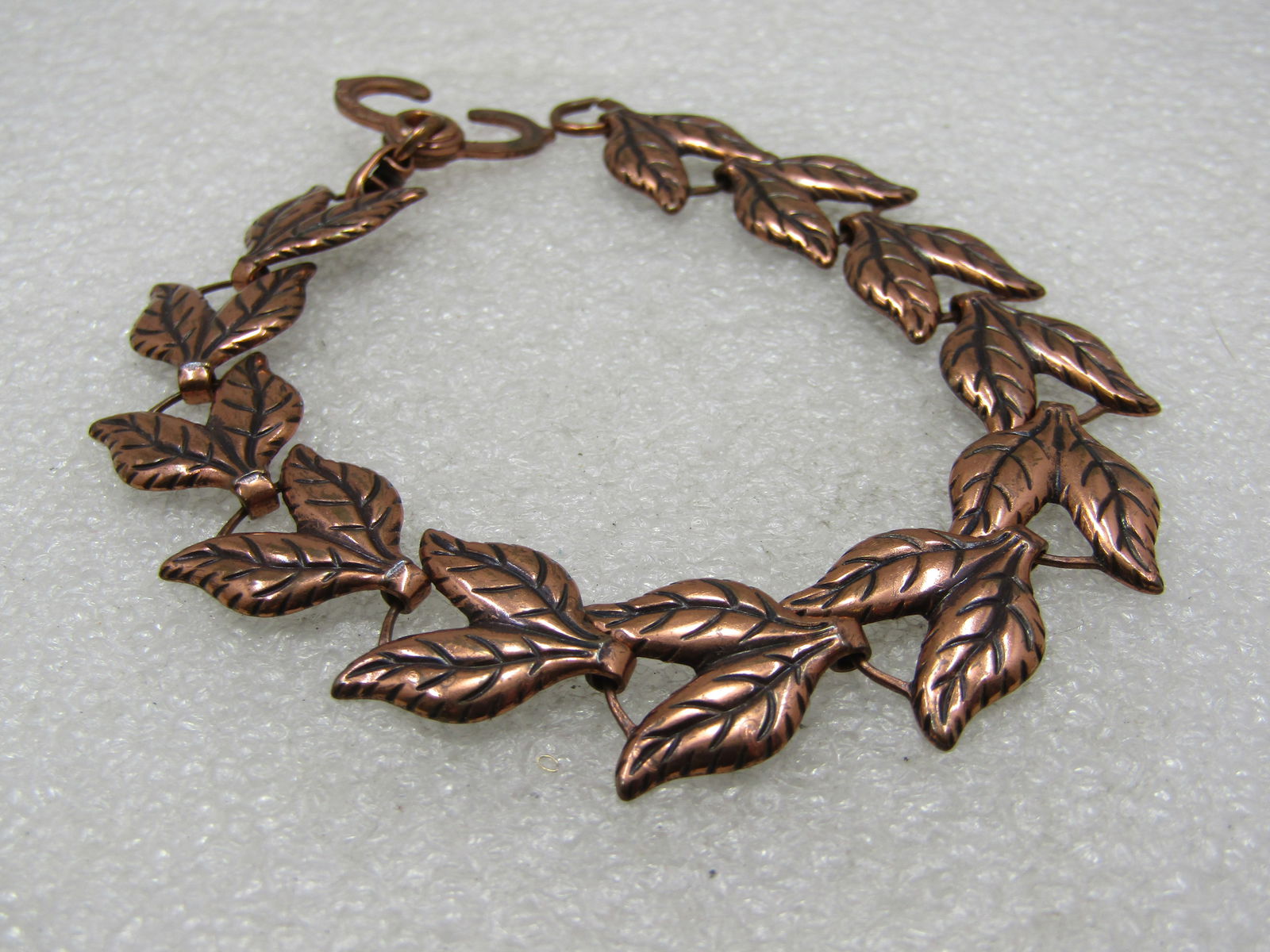 Vintage Copper Double Leaf Link Bracelet, 8" - 4