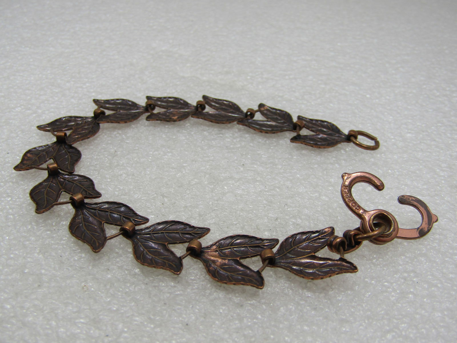 Vintage Copper Double Leaf Link Bracelet, 8" - 5