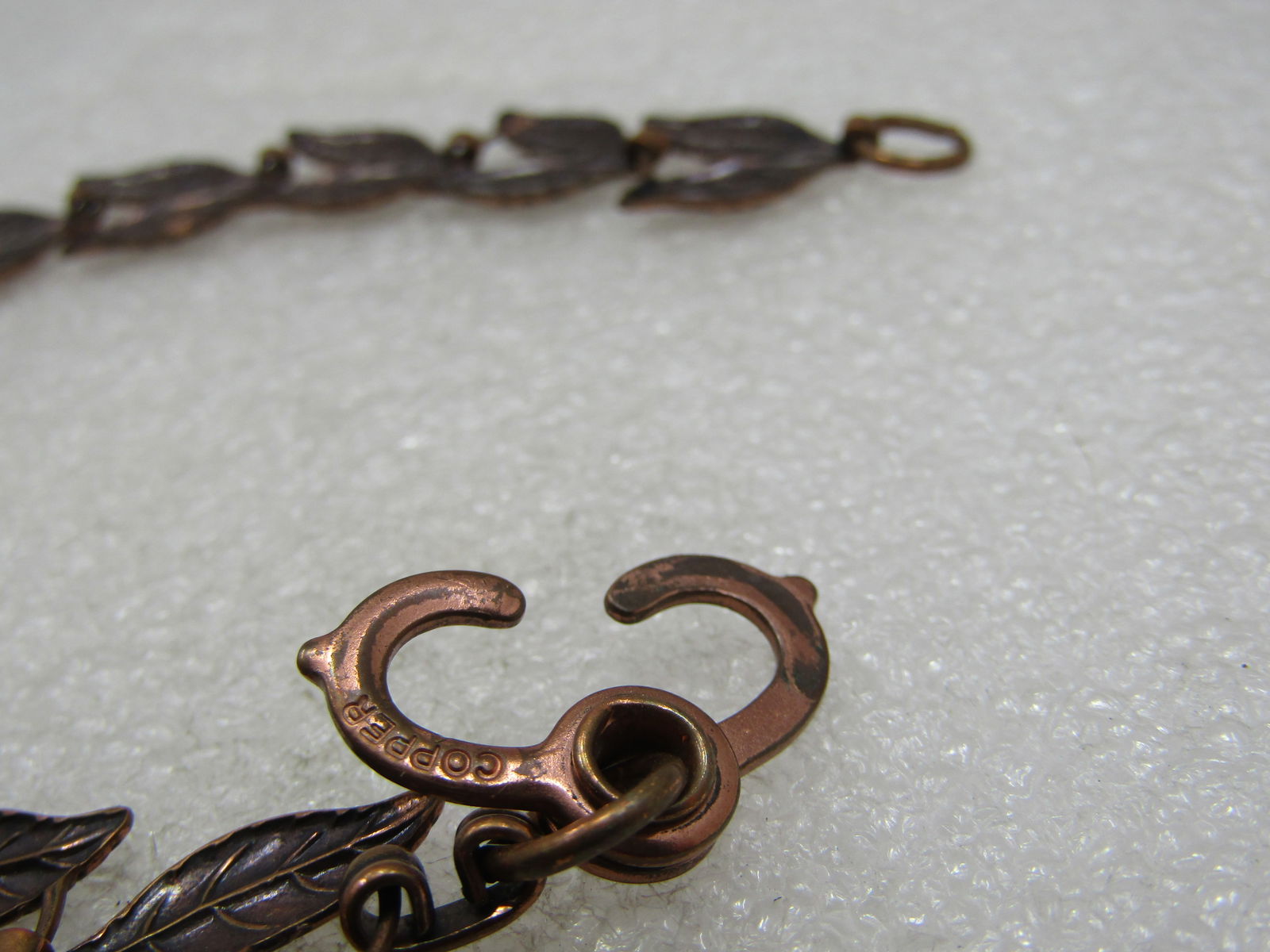 Vintage Copper Double Leaf Link Bracelet, 8" - 6