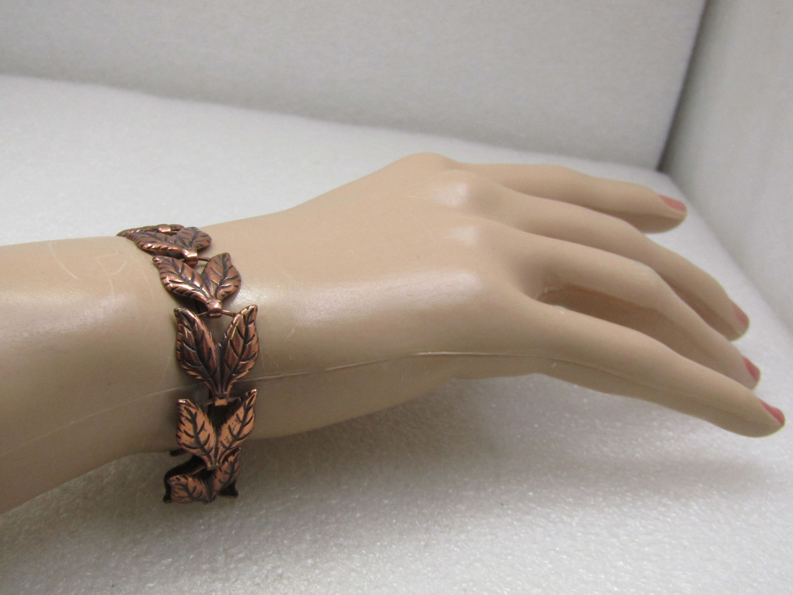 Vintage Copper Double Leaf Link Bracelet, 8" - 7