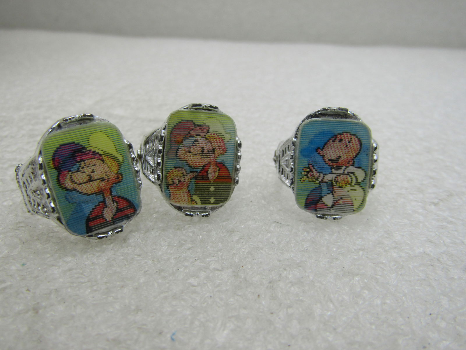 Vintage 3 Popeye Changing Image Rings, 1960's - 2