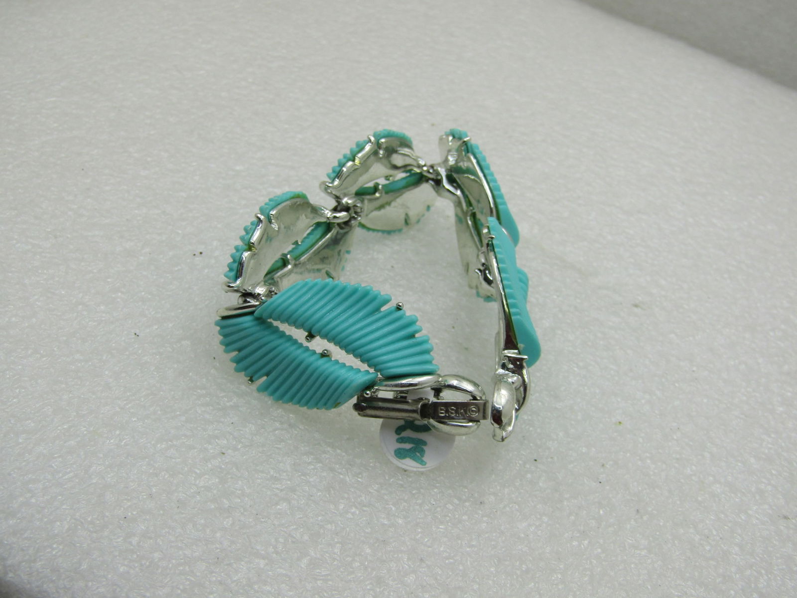Vintage BSK Turquoise Lucite Feathered Bracelet, 7.5", - 2