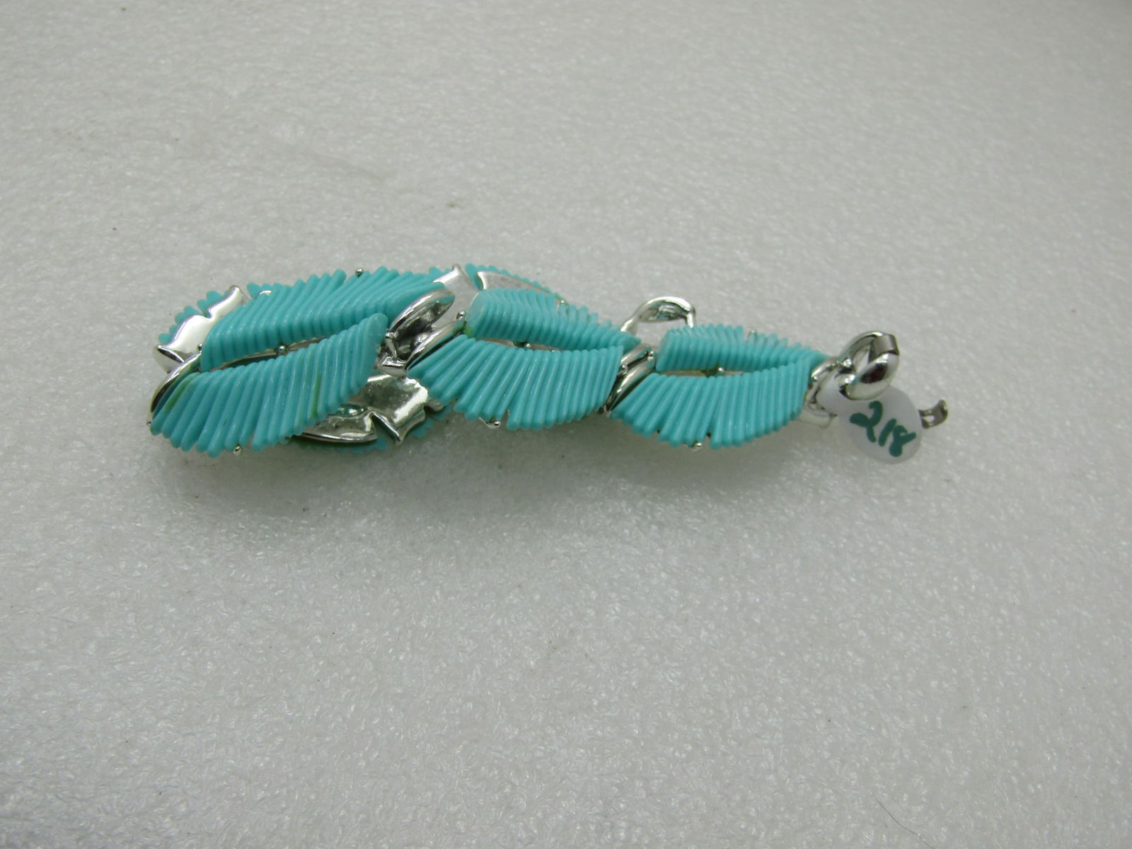Vintage BSK Turquoise Lucite Feathered Bracelet, 7.5", - 7