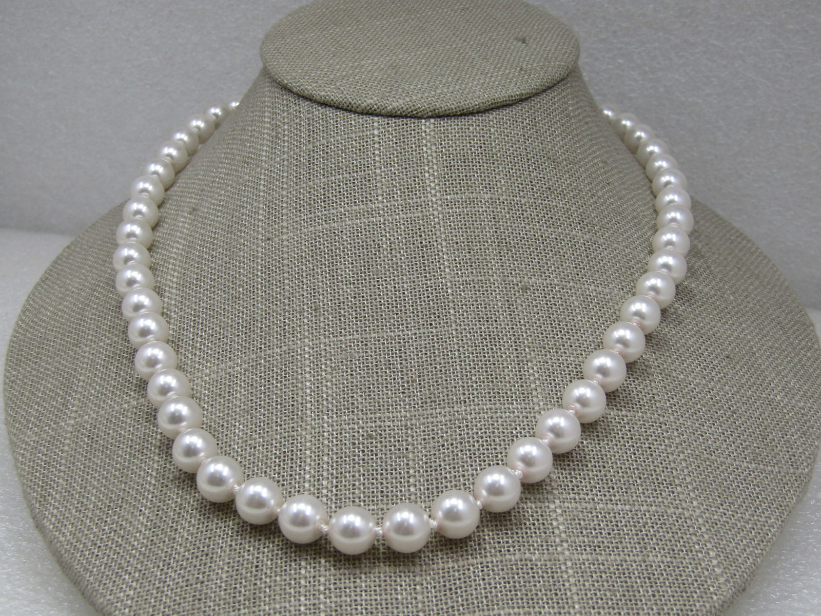 Vintage Faux Pearl Necklace, 18.5", Filigree Clasp, 8mm - 2