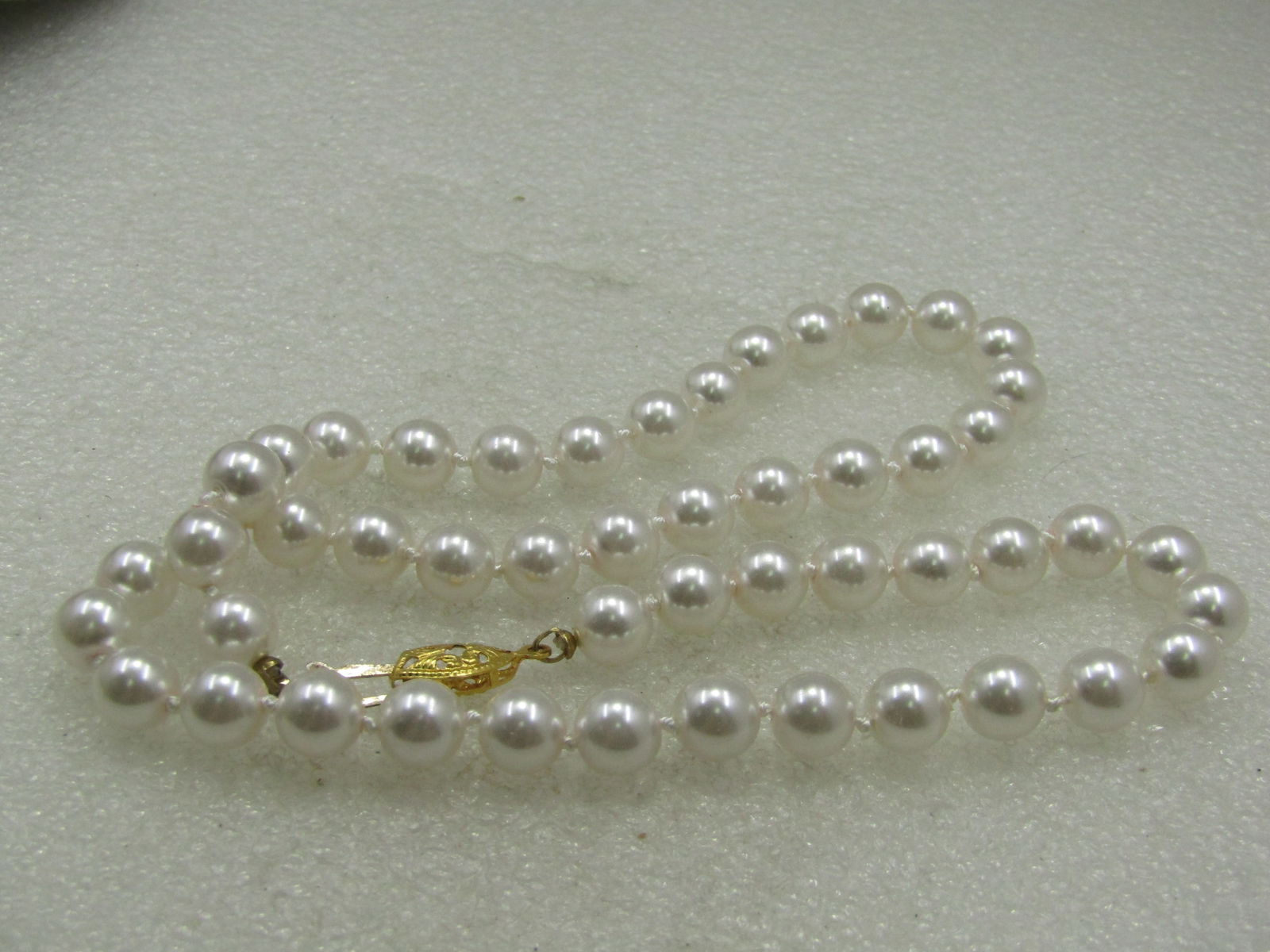Vintage Faux Pearl Necklace, 18.5", Filigree Clasp, 8mm - 6
