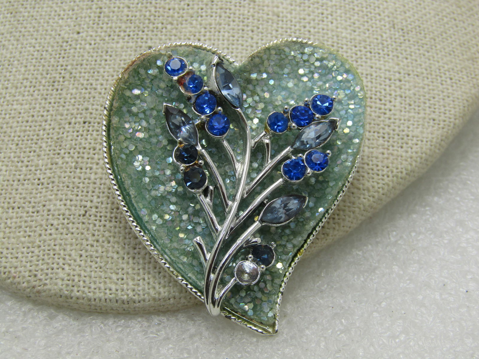 Vintage Coro Glitter & Rhinestone Heart Brooch, Mid-Century, 2" - 4