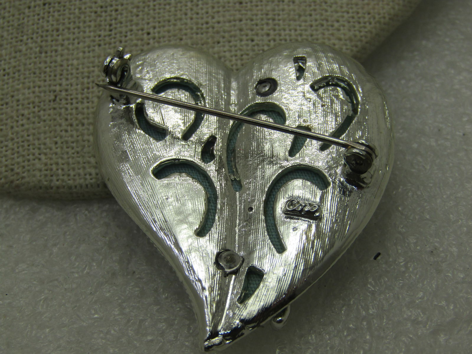 Vintage Coro Glitter & Rhinestone Heart Brooch, Mid-Century, 2" - 5