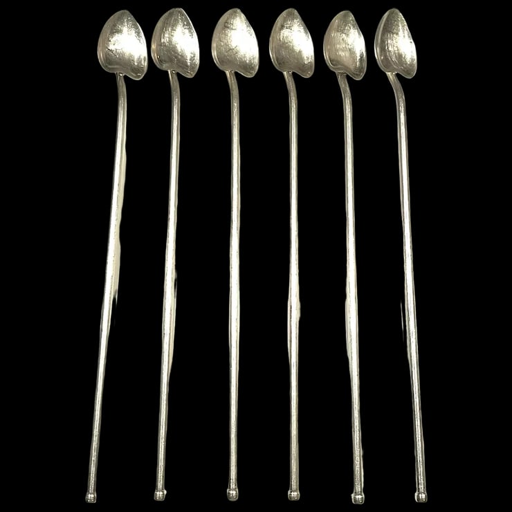 Vintage Set of Six Sterling Silver Heart Iced Tea Spoons/Straws (1 of 5)