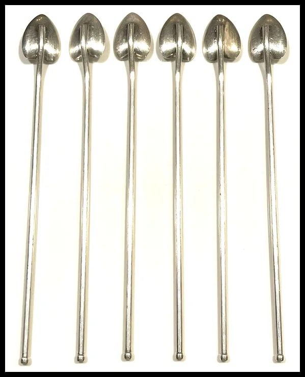 Vintage Set of Six Sterling Silver Heart Iced Tea Spoons/Straws - 3