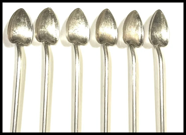 Vintage Set of Six Sterling Silver Heart Iced Tea Spoons/Straws - 4