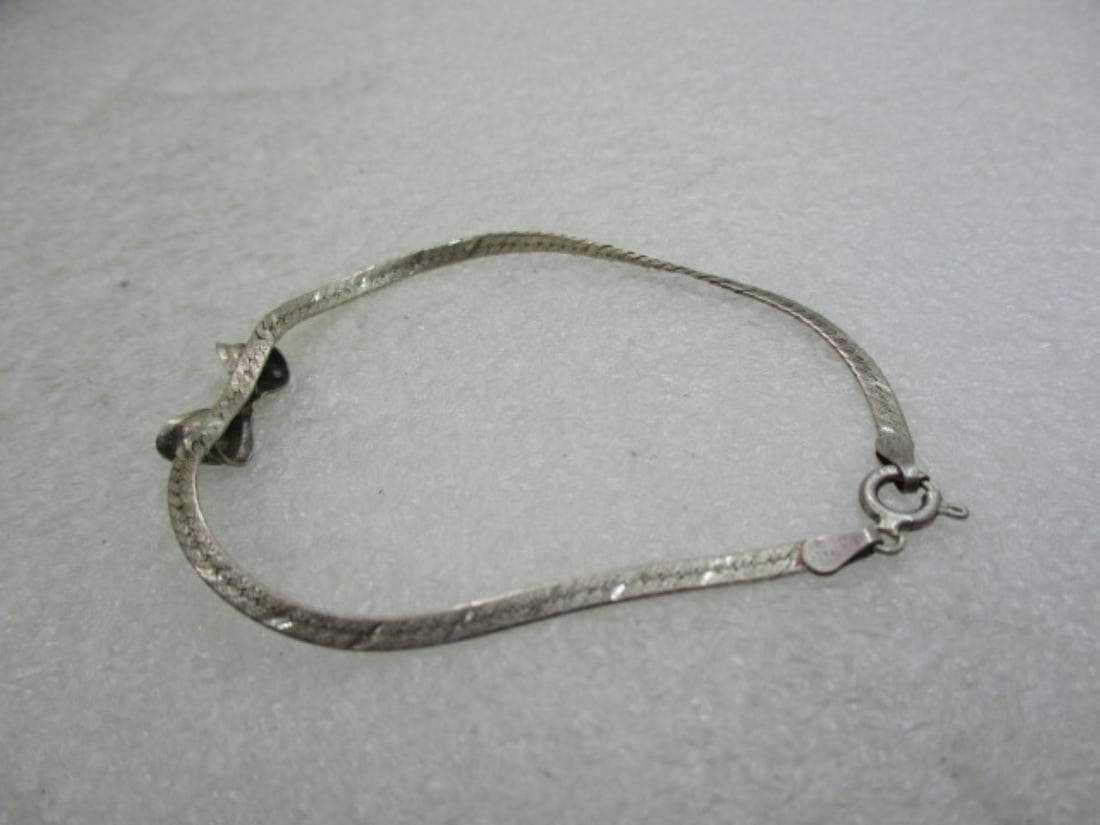 Vintage Sterling Herringbone Bow Bracelet, 7" (LET) - 3