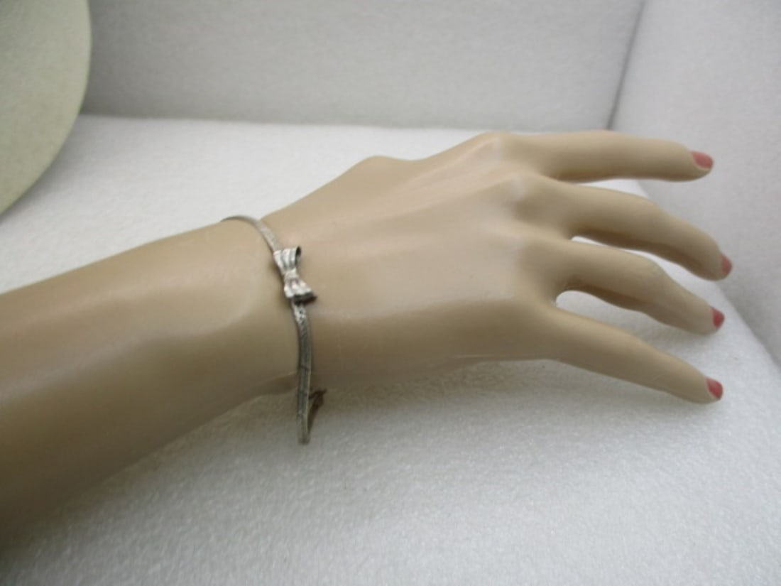 Vintage Sterling Herringbone Bow Bracelet, 7" (LET) - 4