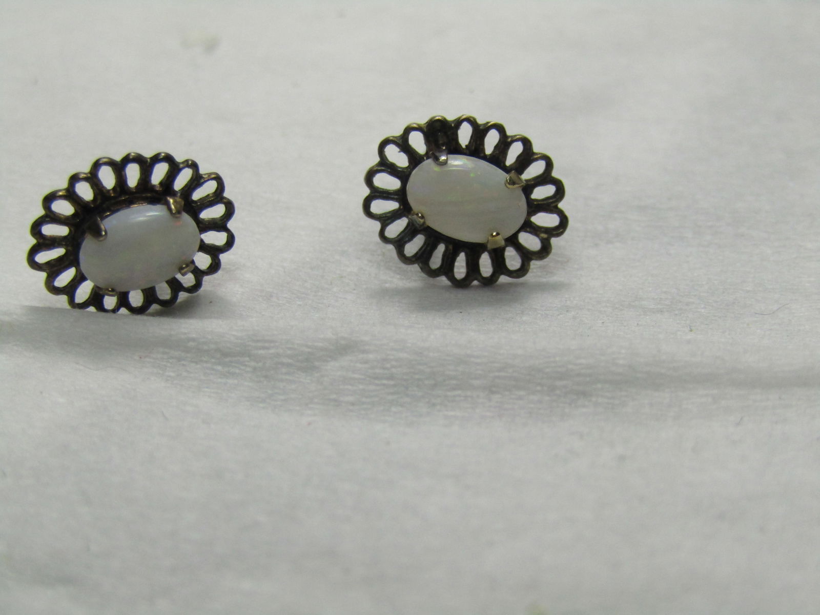 Vintage Sterling Silver Opal Filigree Earrings, Pierced - 2