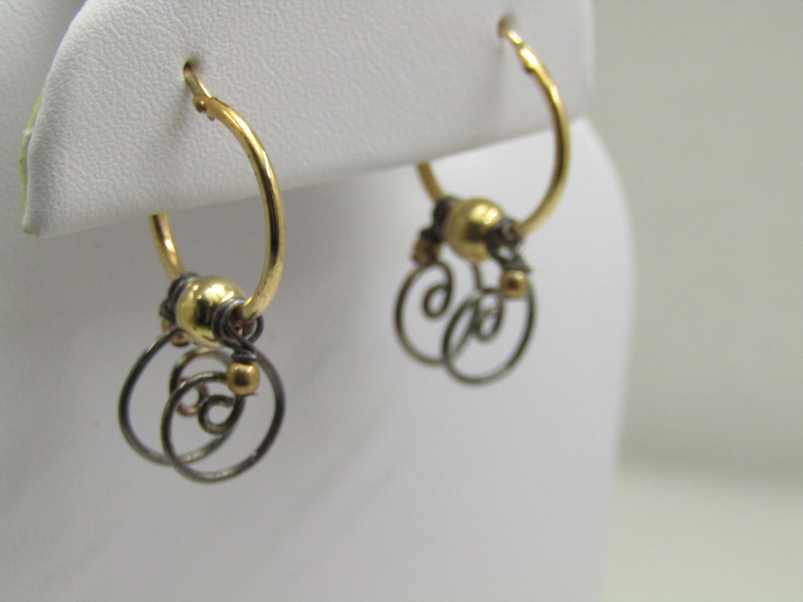 10kt G.F. Sterling Hoop Earrings, Scrolled Dangles, Pierced by Alisa Sickora - 5