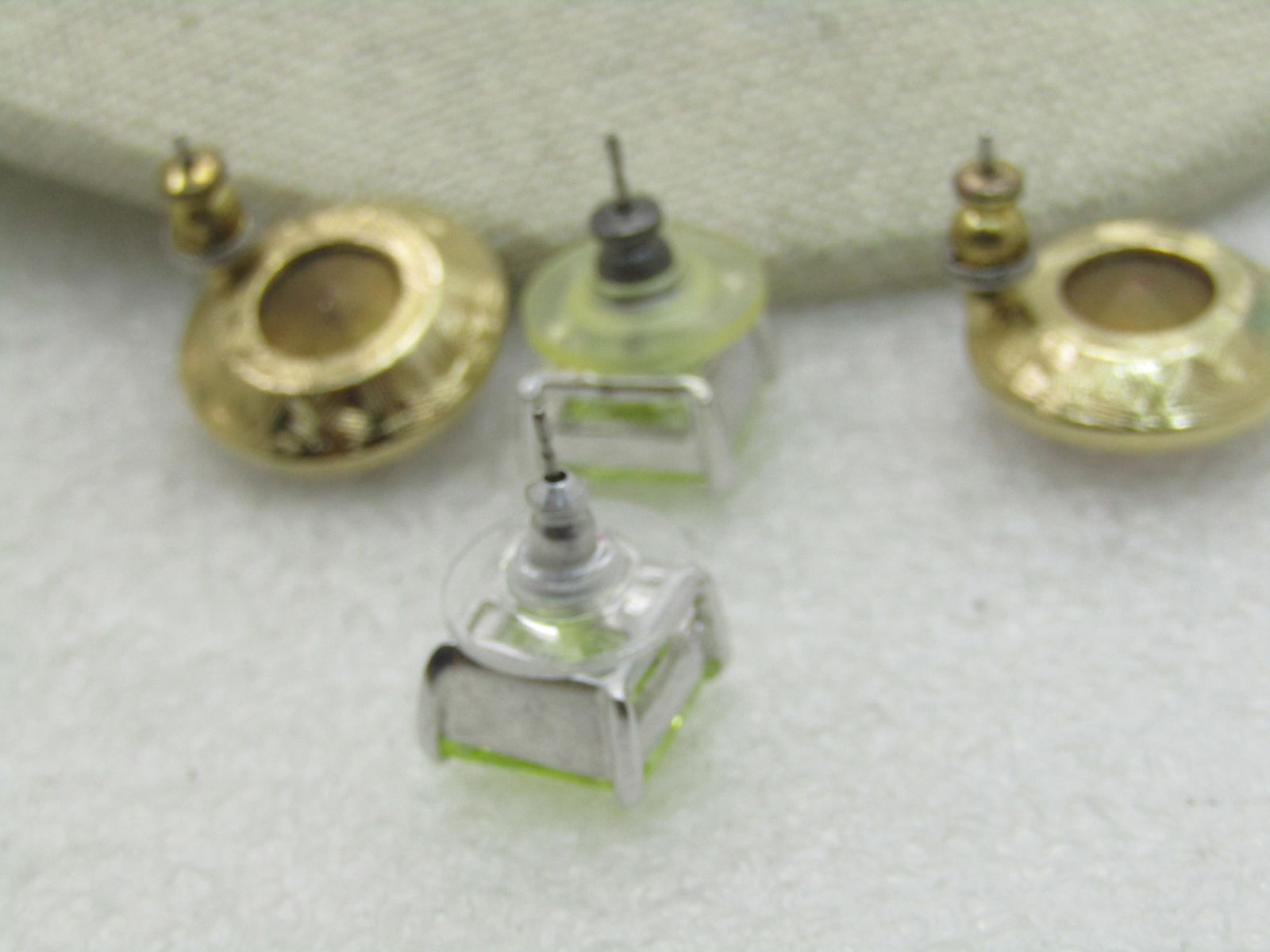 Two Pair, Green CZ & Red Rhinestone Earrings, Pierced Studs - 3