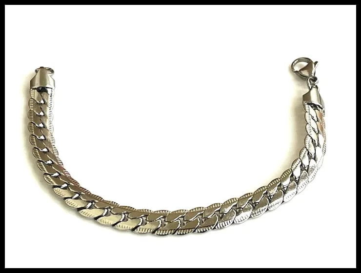 Vintage Stainless Steel Herringbone Snake Bracelet - 2