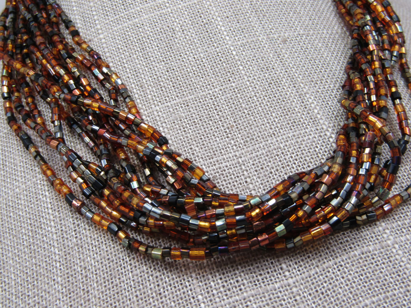 Vintage Black & Amber Torsade Multi-Strand Necklace, 12 Strands, 25" - 4