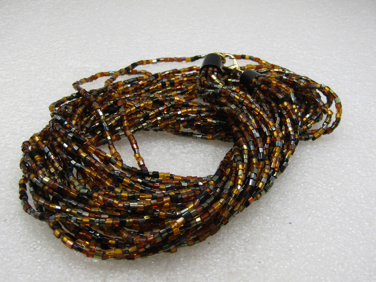 Vintage Black & Amber Torsade Multi-Strand Necklace, 12 Strands, 25" - 5