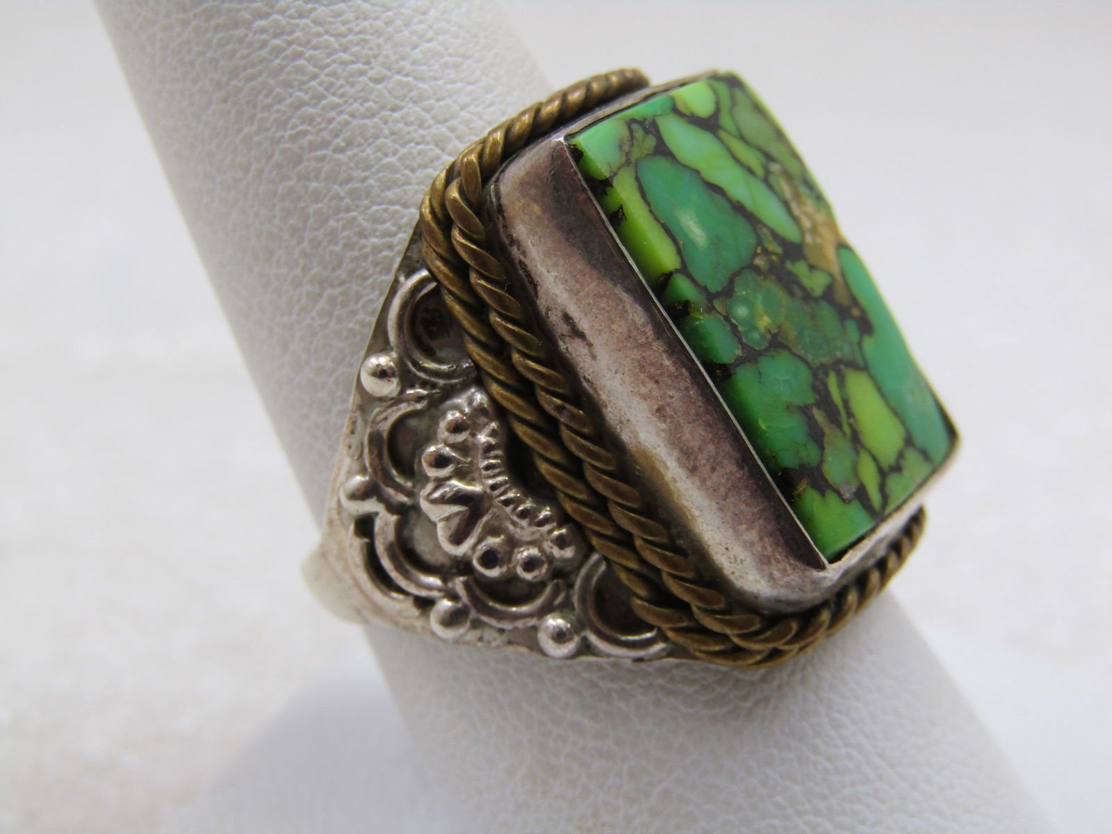 Vintage Sterling Southwestern Green Turquoise Men's Ring, Sz. 9.5 Unisex - 2