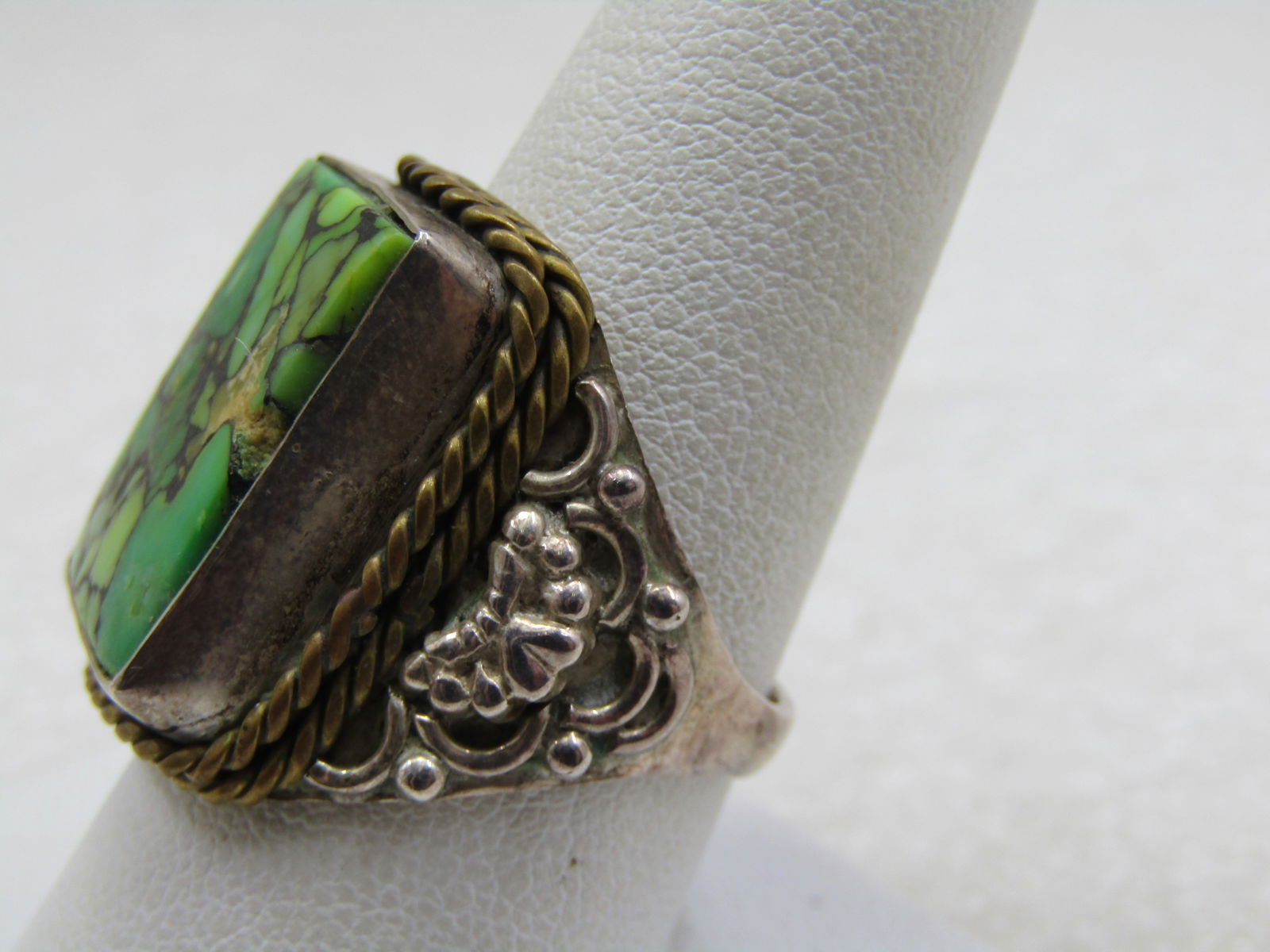Vintage Sterling Southwestern Green Turquoise Men's Ring, Sz. 9.5 Unisex - 3