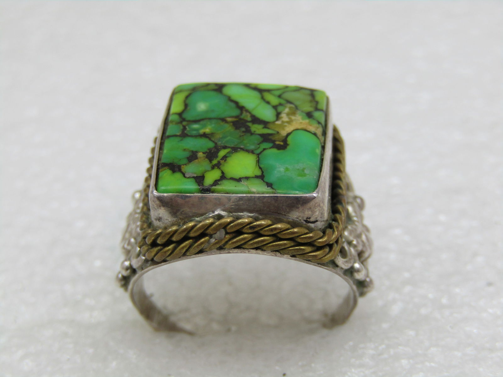 Vintage Sterling Southwestern Green Turquoise Men's Ring, Sz. 9.5 Unisex - 4