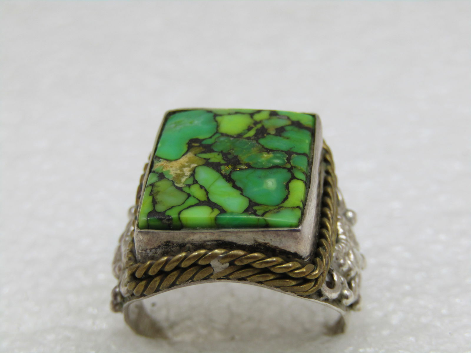 Vintage Sterling Southwestern Green Turquoise Men's Ring, Sz. 9.5 Unisex - 5