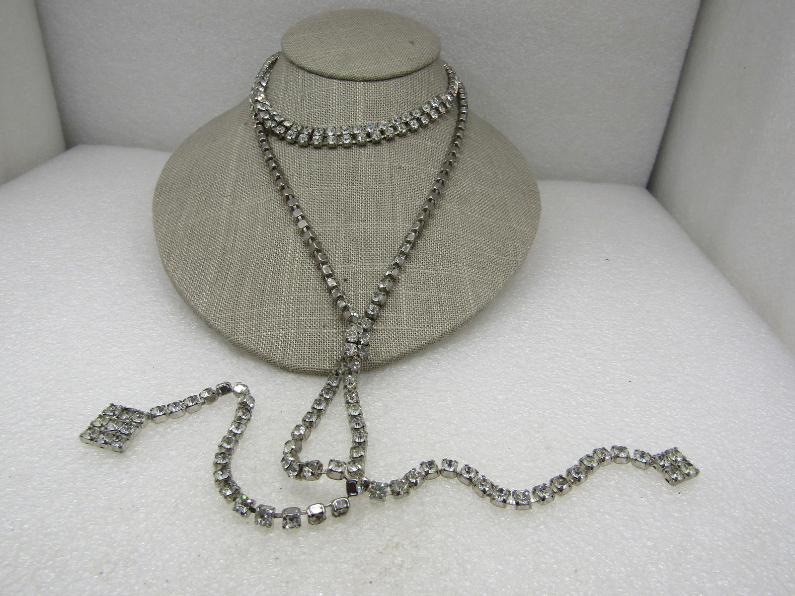 Vintage Rhinestone Necklace, Snap Closure with Cluster, 46" (1 of 5)