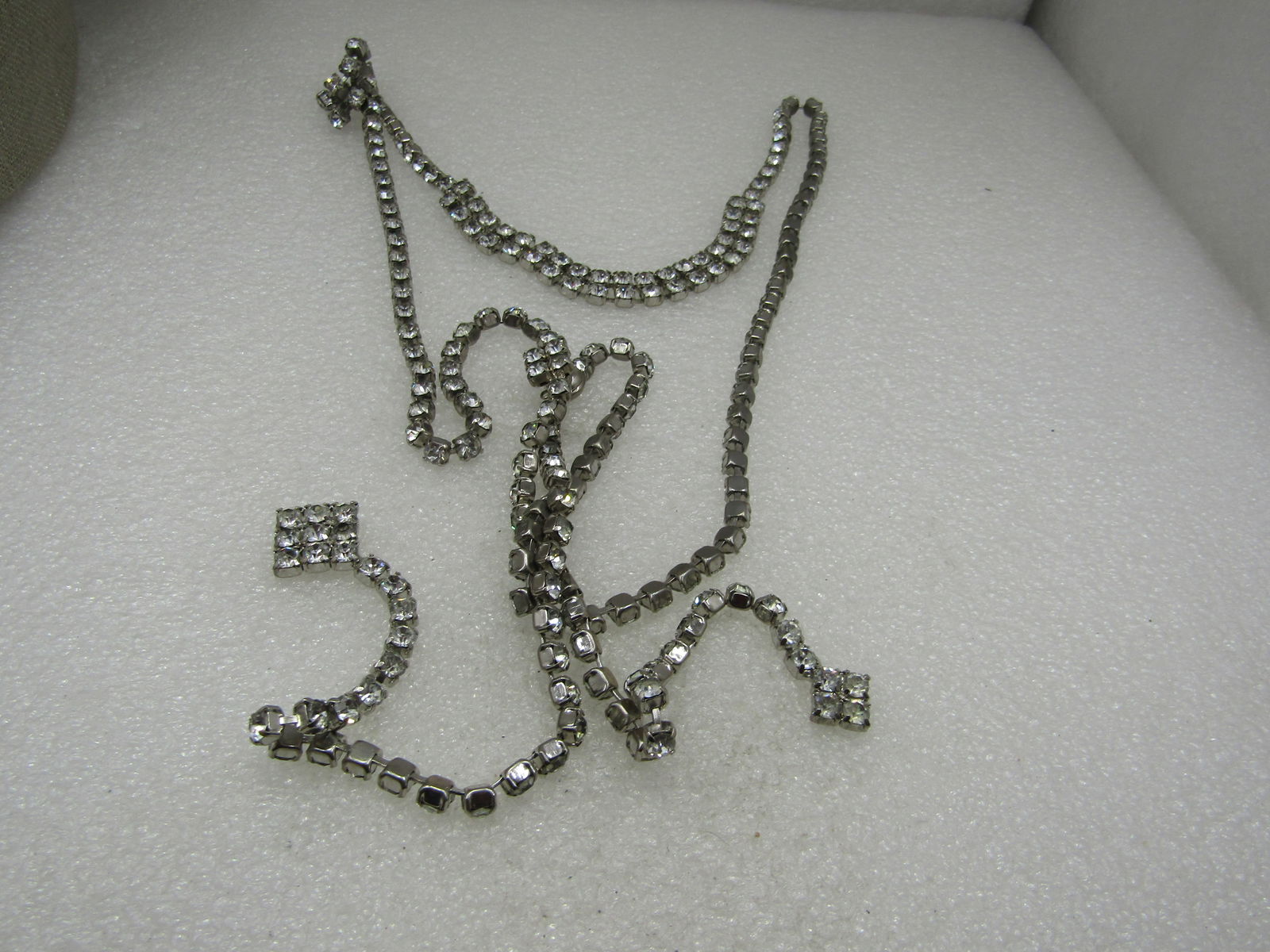 Vintage Rhinestone Necklace, Snap Closure with Cluster, 46" - 4