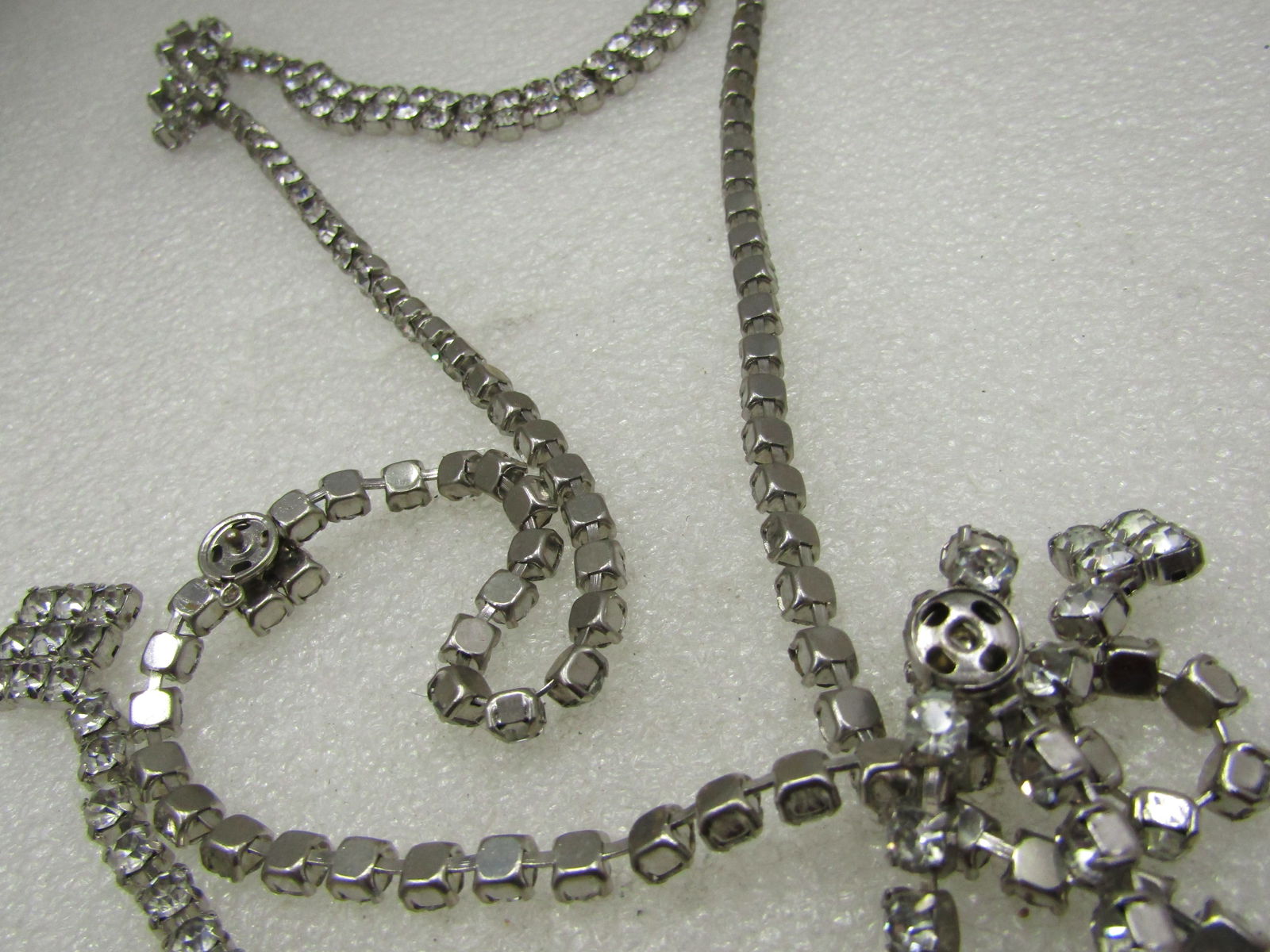 Vintage Rhinestone Necklace, Snap Closure with Cluster, 46" - 5