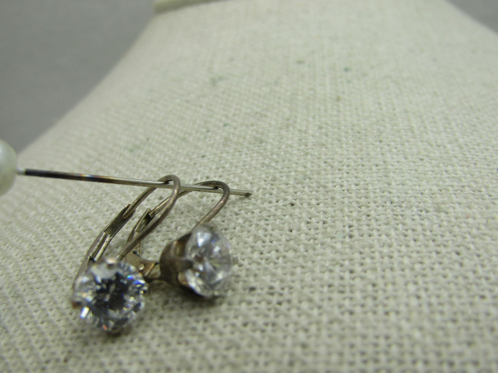 Vintage Sterling Silver CC Leverback Pierced Earrings, DQ CZ - 3