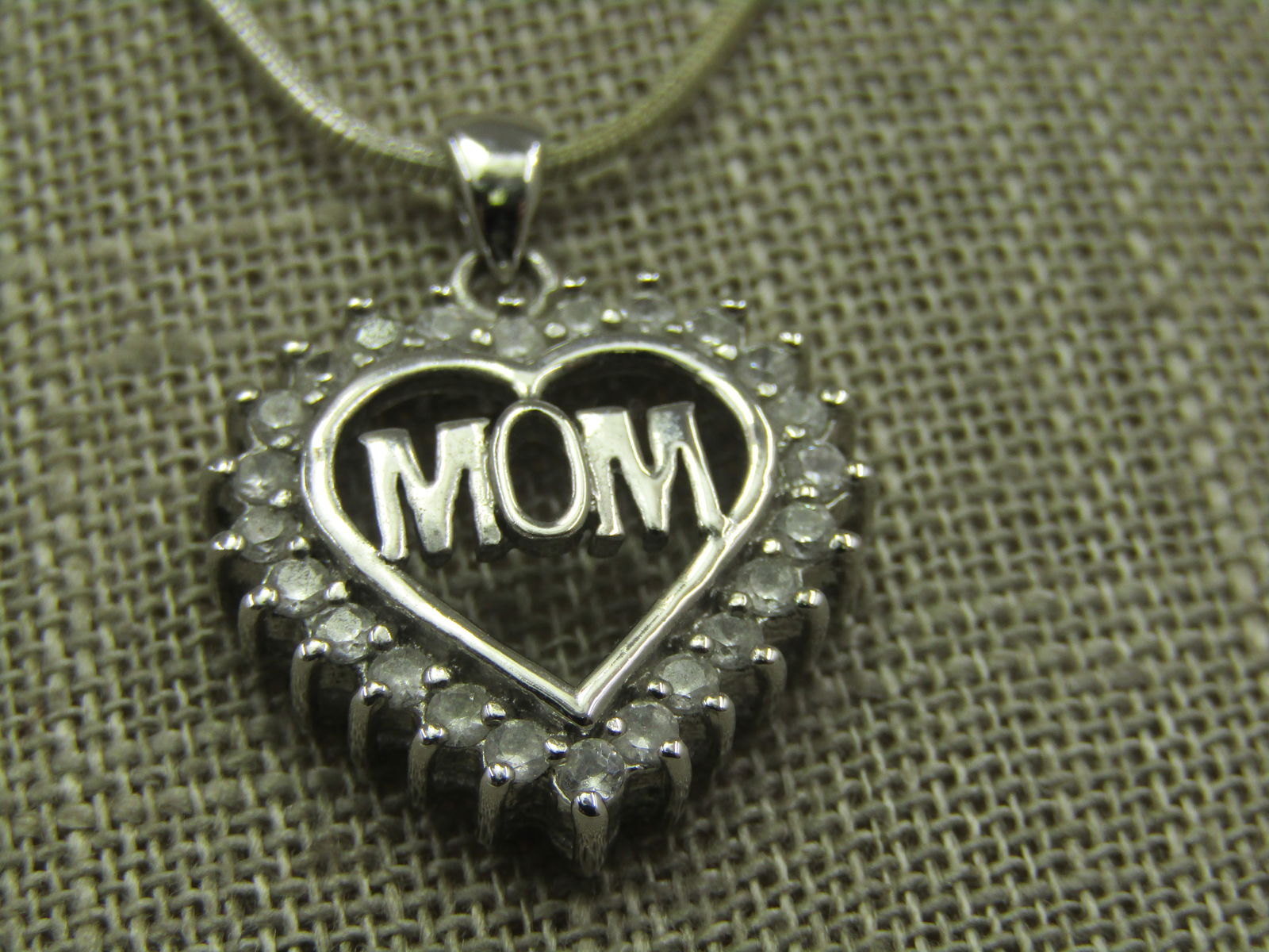 Silver Tone MOM Heart Necklace, Clear Stones, 22" - 3