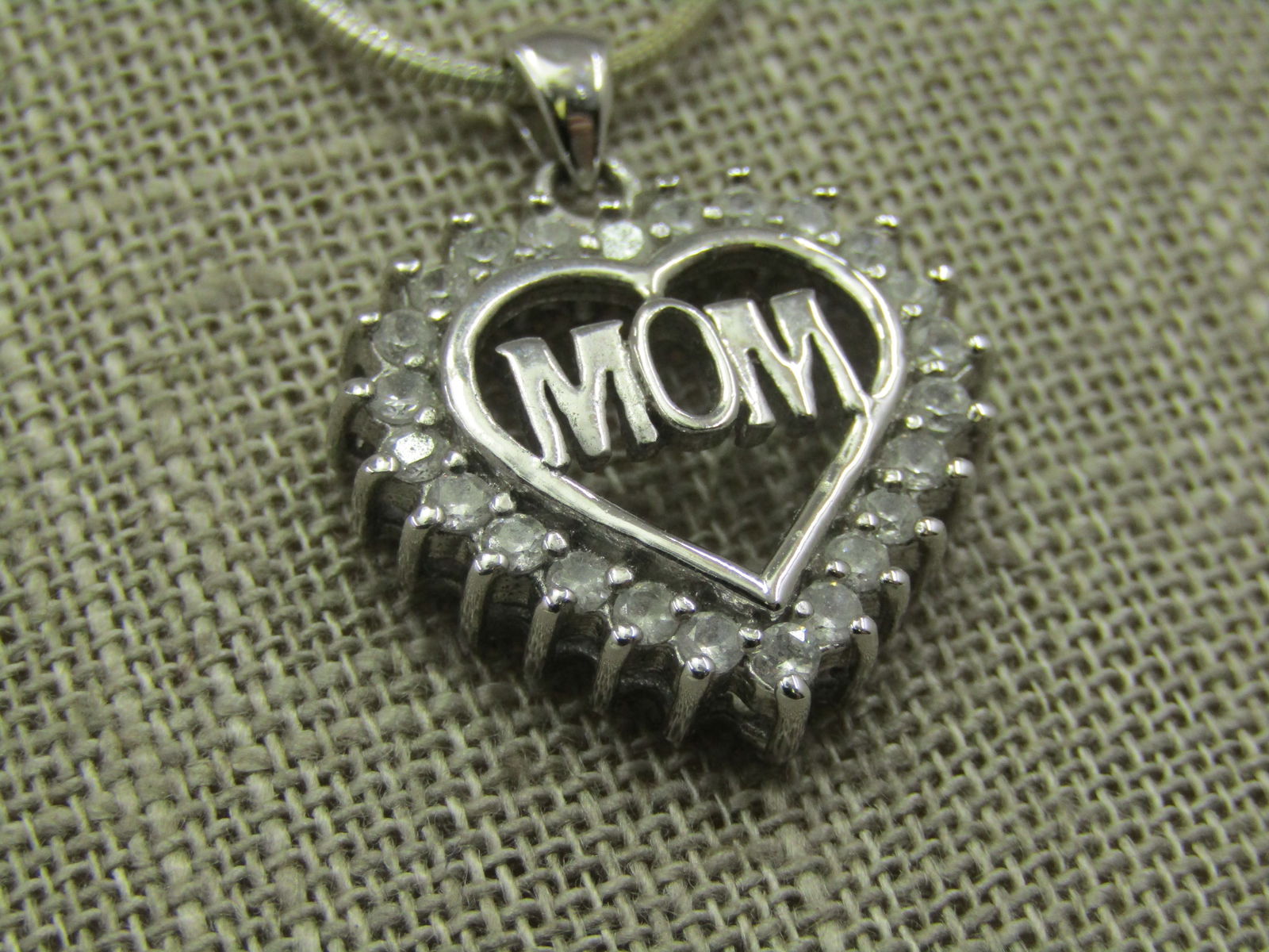 Silver Tone MOM Heart Necklace, Clear Stones, 22" - 4