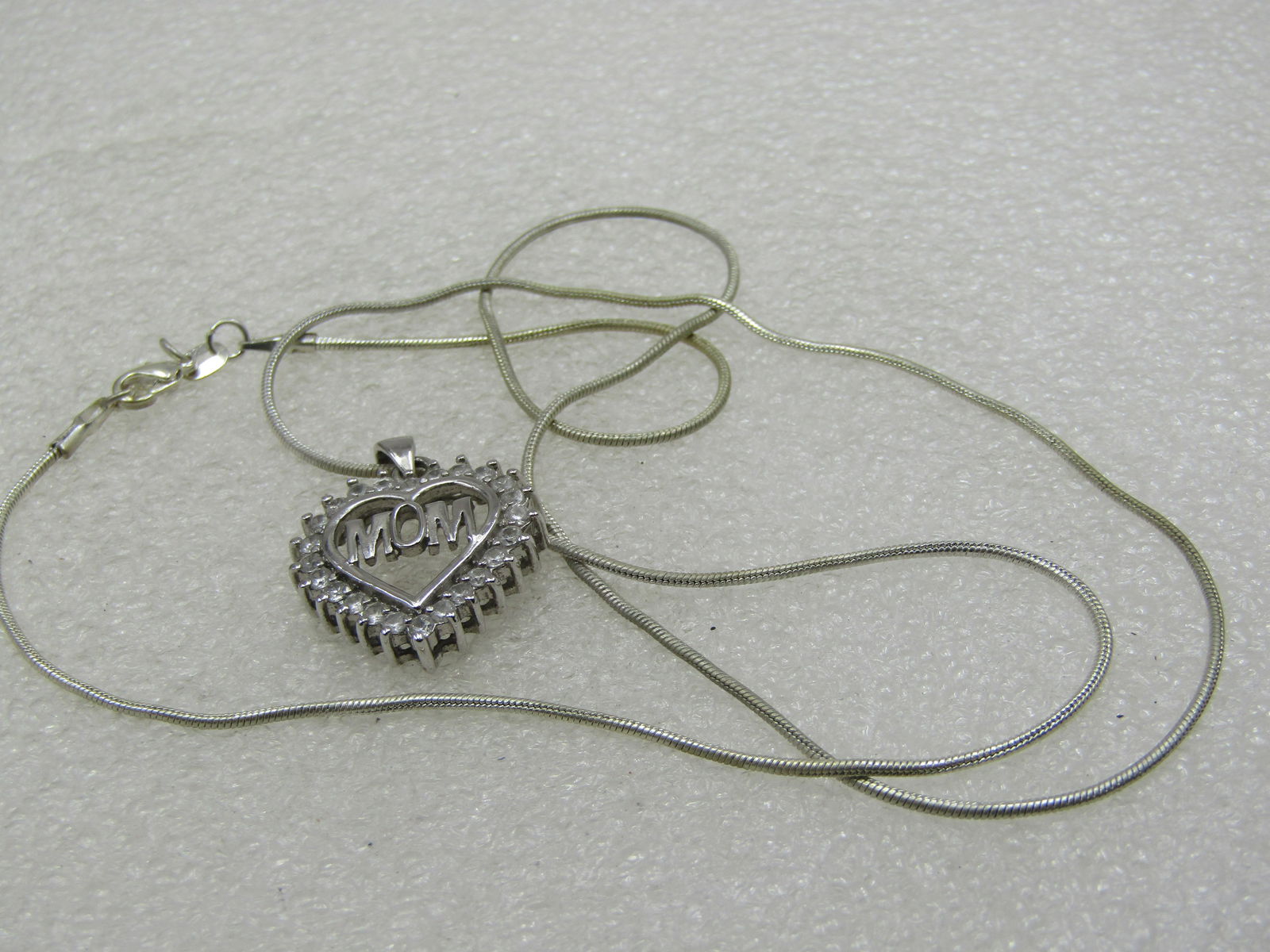 Silver Tone MOM Heart Necklace, Clear Stones, 22" - 6