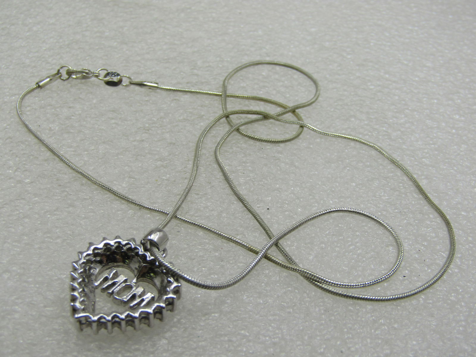 Silver Tone MOM Heart Necklace, Clear Stones, 22" - 9