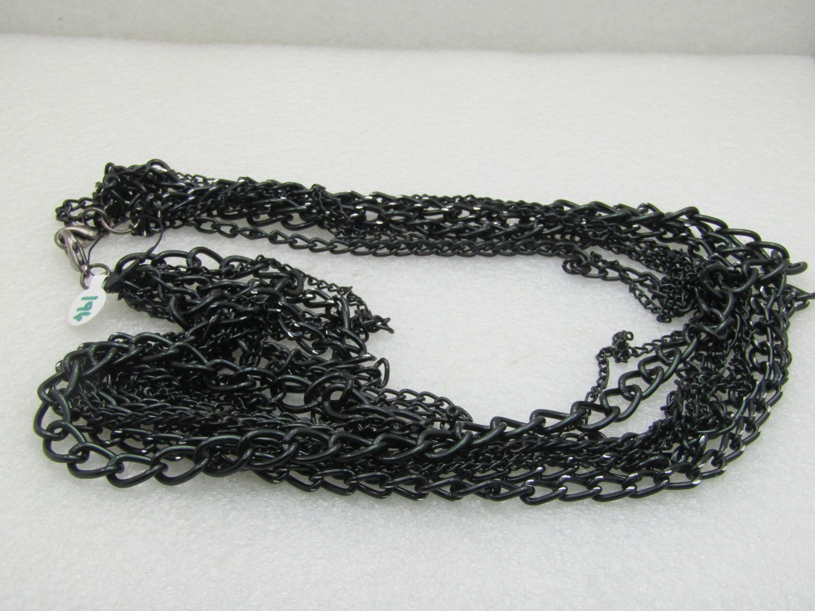 Vintage Black Enameled 9 Strand Necklace, 22", Lobster Clasp. 1980's. - 3