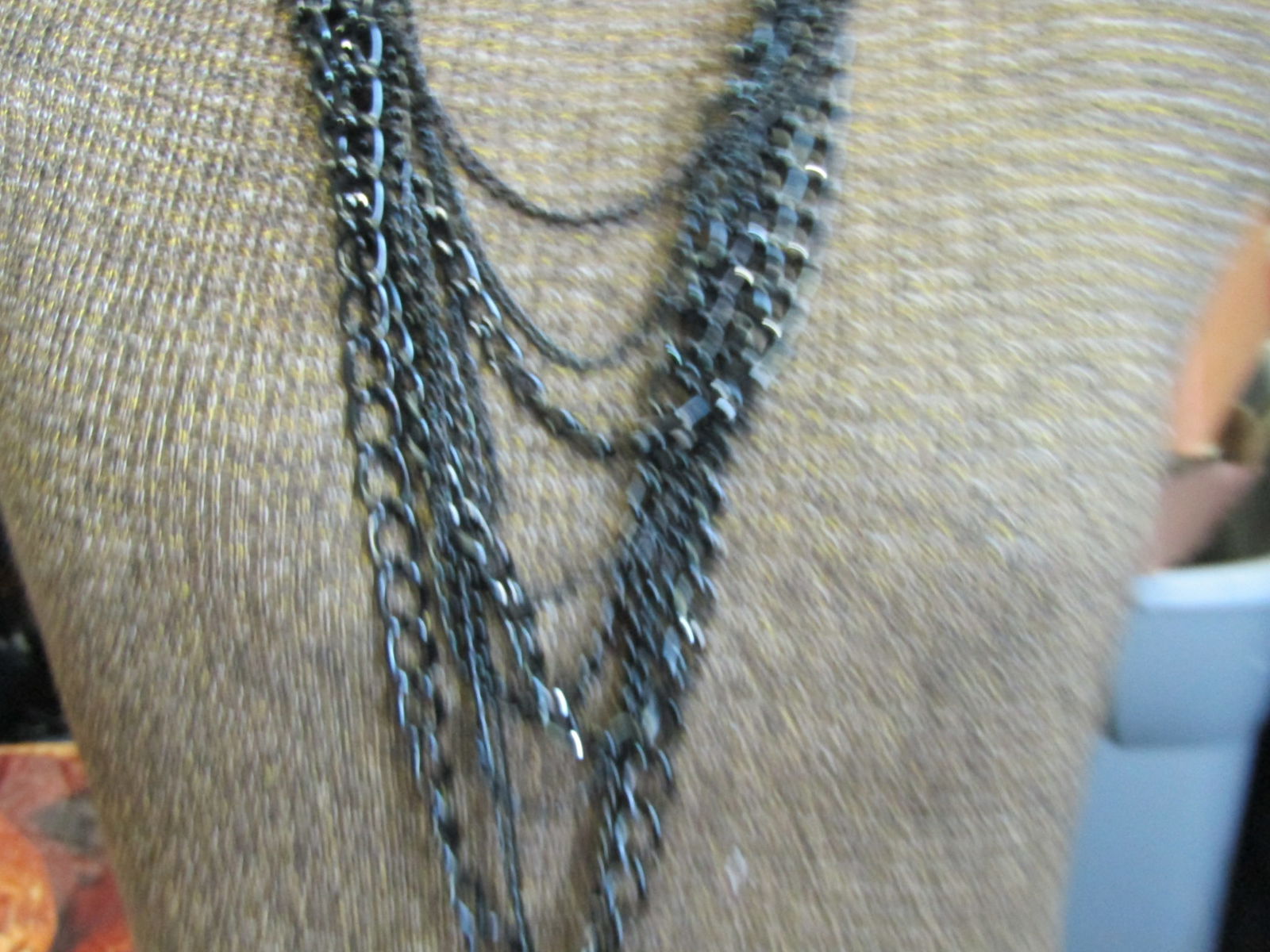 Vintage Black Enameled 9 Strand Necklace, 22", Lobster Clasp. 1980's. - 4