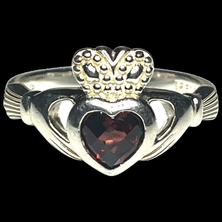 Vintage Sterling Silver Garnet Irish Promise Ring (1 of 7)
