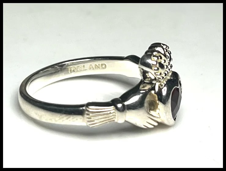 Vintage Sterling Silver Garnet Irish Promise Ring - 4