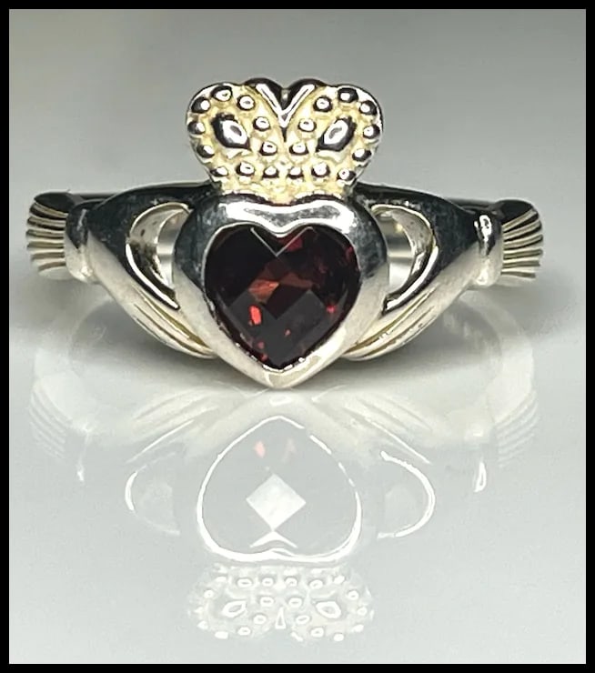 Vintage Sterling Silver Garnet Irish Promise Ring - 5