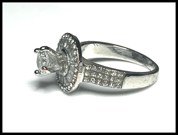 Vintage Sterling Silver CZ Engagement Ring - 5