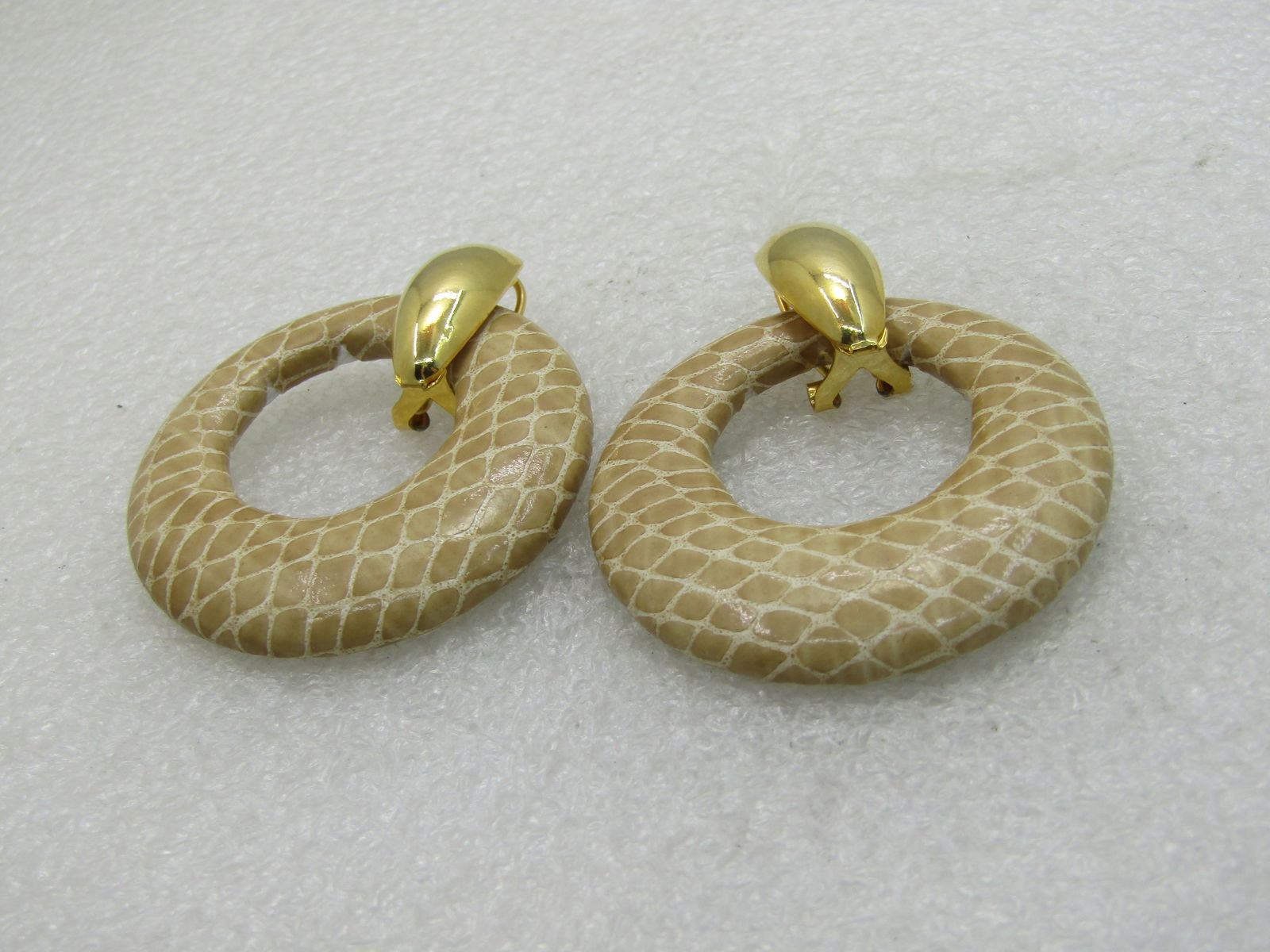 Vintage Faux Leather Large Hoop Earrings 2.25" - 2